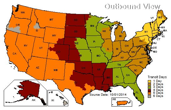 UPS Ground Time-in-Transit Map